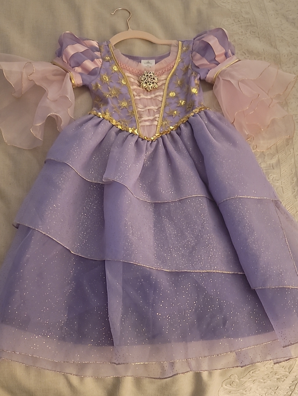 Genuine Disney Girls Lavender & Pink Sparkle, Rapunzel Princess Dress, Size 5/6